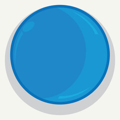 A glossy blue circular button with a slight shadow effect.