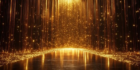 Shimmering Golden Curtain Backdrop with Sparkling Lights