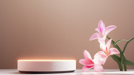 Elegant Pink with Modern Illuminated Podium Display in Pastel Ba