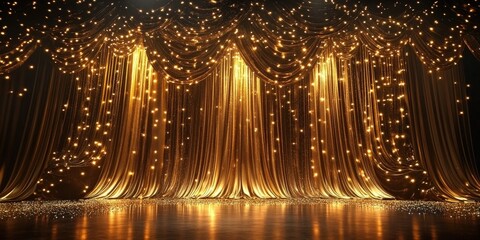 Obraz premium Golden Curtain Backdrop with Shimmering Lights for Events
