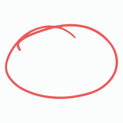 A simple red outline of a circular shape with a curved line above it.