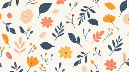 Floral Pattern with Leaves and Flowers Design
