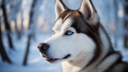 Siberian husky dog in snow