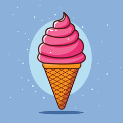 Ice Cream Cone Cartoon Icon – Sweet Food Illustration in Flat Style