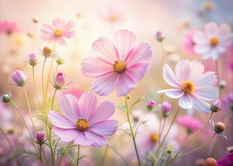 Soft Focus Cosmos Flower Background with Delicate Petals and Dreamy Colors in a Rule of Thirds Composition for Nature and Floral Enthusiasts