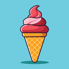 Cartoon Ice Cream Cone Icon – Flat Style Sweet Food Design