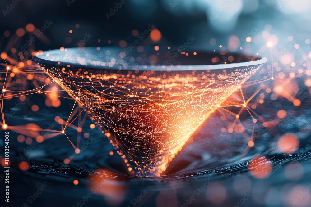 Aufkleber abstract illustration of a glowing funnel shaped structure surrounded by sparkling particles, repres