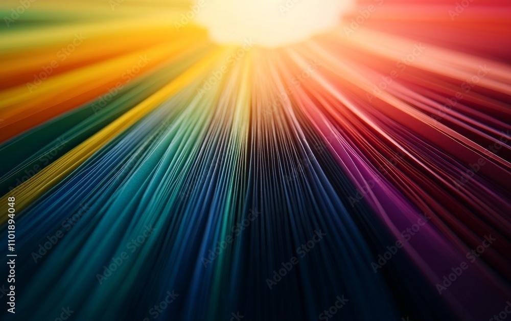 Poster a vibrant explosion of colors radiating from a bright source, creating a dynamic, energetic visual e