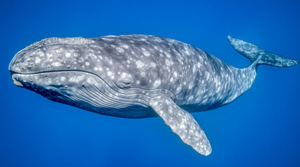 Fototapeta premium Majestic gray whale gliding through clear ocean waters