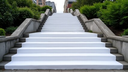 Outdoor stair wrap mockup with blank step fronts in an urban landscape