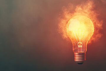 vintage lightbulb bursting with electric energy, surrounded by flames, creates dramatic and captivating visual. warm glow and fiery effect evoke sense of creativity and inspiration
