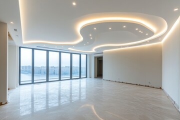 Suspended Ceiling with Halogen Spot Lamps in a Modern Empty Room