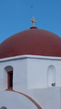 Greece Mykonos Canvas Art Red Dome And Bell Tower Of Greek Orthodox Church On Mykonos By Zoe Schumacher
