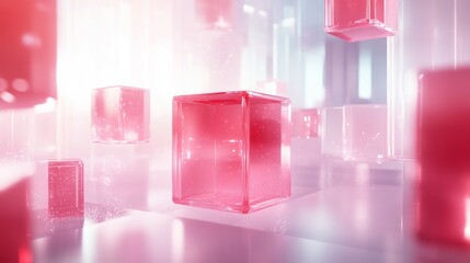 Glowing red cubes floating in a bright