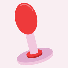 A colorful rubber stamp with a round top and a base, used for marking documents.
