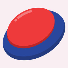 A red button on a blue base, designed for interactive use or as a graphic element.