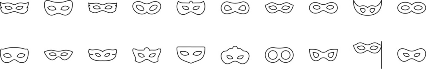 Carnival Mask Outline Simple Linear Image Collection. Editable Stroke. Suitable for Web Sites, Books, Cards, Apps