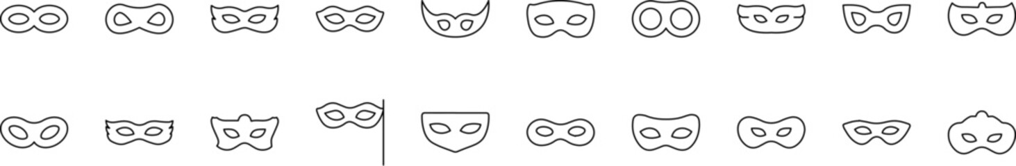 Carnival Mask Bundle of Thin Icons. Editable Stroke. Suitable for Web Sites, Books, Cards, Apps
