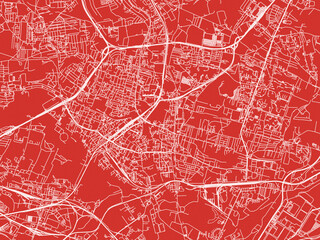 Christmas Map of Sosnowiec, Poland in Snowy White on Festive Red Background.