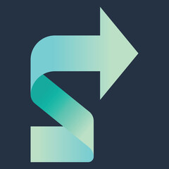 A stylized arrow design with a gradient effect, suggesting movement or direction.