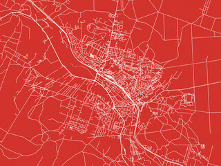 Christmas Map of Starachowice, Poland in Snowy White on Festive Red Background.