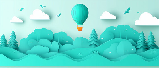 Paper Cutout Hot Air Balloon Landscape.