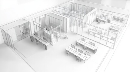 Modern Open Office Plan - Architectural Sketch