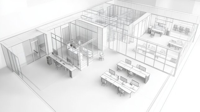 Modern Open Office Plan - Architectural Sketch