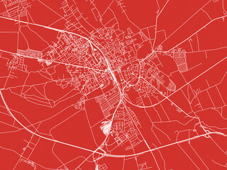 Christmas Map of Stargard, Poland in Snowy White on Festive Red Background.