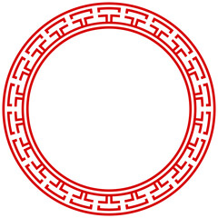 Chinese red circle frame set vector design. Chinese Oriental Border Ornament.