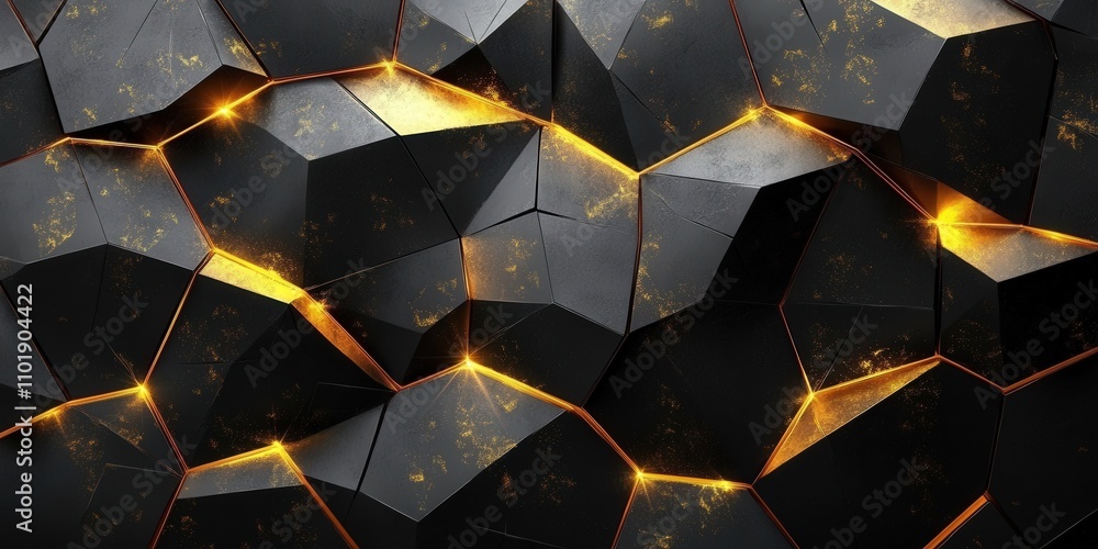 Poster abstract black background with golden polygonal lines and texture