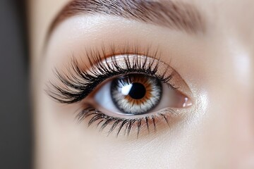 Obraz premium Close-up of beautiful eye with long lashes and brown iris