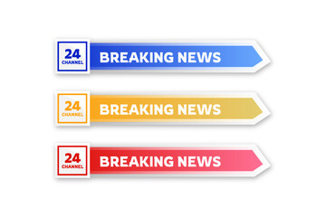 vector design of three tv banners for news program in different colors
