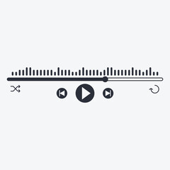 A music player interface with controls and a visual representation of sound waves.