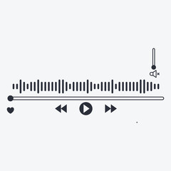 A minimalist audio player interface with playback controls and volume settings.