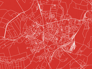 Christmas Map of Swidnica, Poland in Snowy White on Festive Red Background.