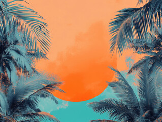 Glowing orange and icy blue tropical sunset, creating a dramatic and serene view of nature�fs beauty