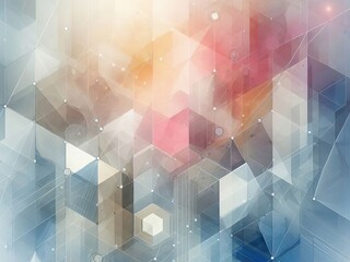 Soft geometric background with abstract polygonal shapes and subtle pastel colors, featuring interconnected lines and gradients, creating a calming and modern digital art aesthetic