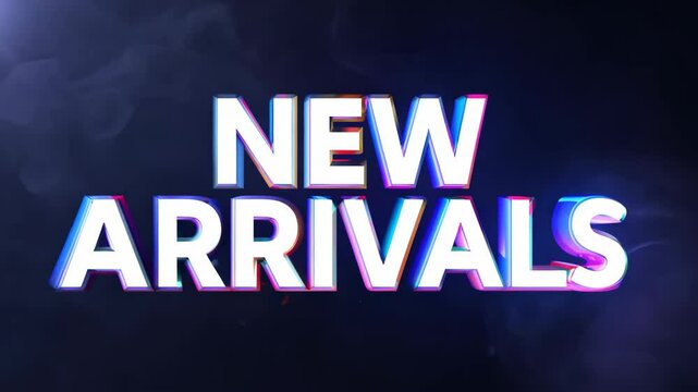 The word New Arrivals is written in a bold font on a blue background. The font is colorful and stands out against the blue background