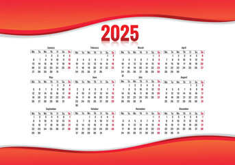 Creative new year red wave calendar 2025 background