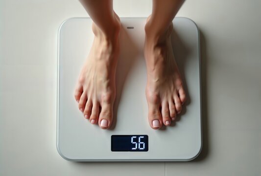 Weight Check. A person standing on a digital scale with their feet visible.