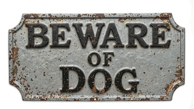 Vintage Beware of Dog metal sign on white background