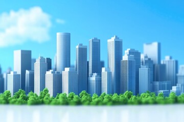 Obraz premium Urban landscape with skyscrapers and greenery, suitable for commercial or urban planning uses