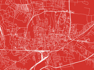 Christmas Map of Tarnow, Poland in Snowy White on Festive Red Background.