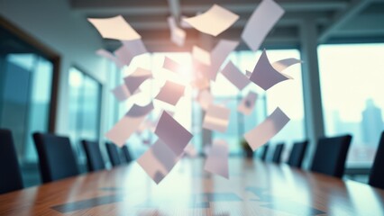 Swirling papers mockup illustrating productivity in a modern office