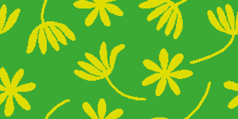 Pixel art abstract flower pattern, blooming floral textured background.
