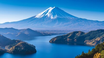 Majestic Mountain Overlooking Serene Lake in Pristine Scenic Landscape Under Clear Sky