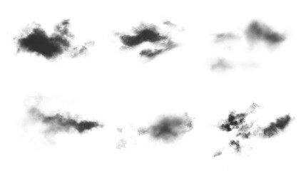 Set of chalk black gray smoky fog dust clouds isolated on transparent background
