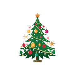 Festive Christmas Tree Vector Illustration with Decorative Ornaments