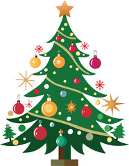 Festive Christmas Tree Vector Illustration with Decorative Ornaments